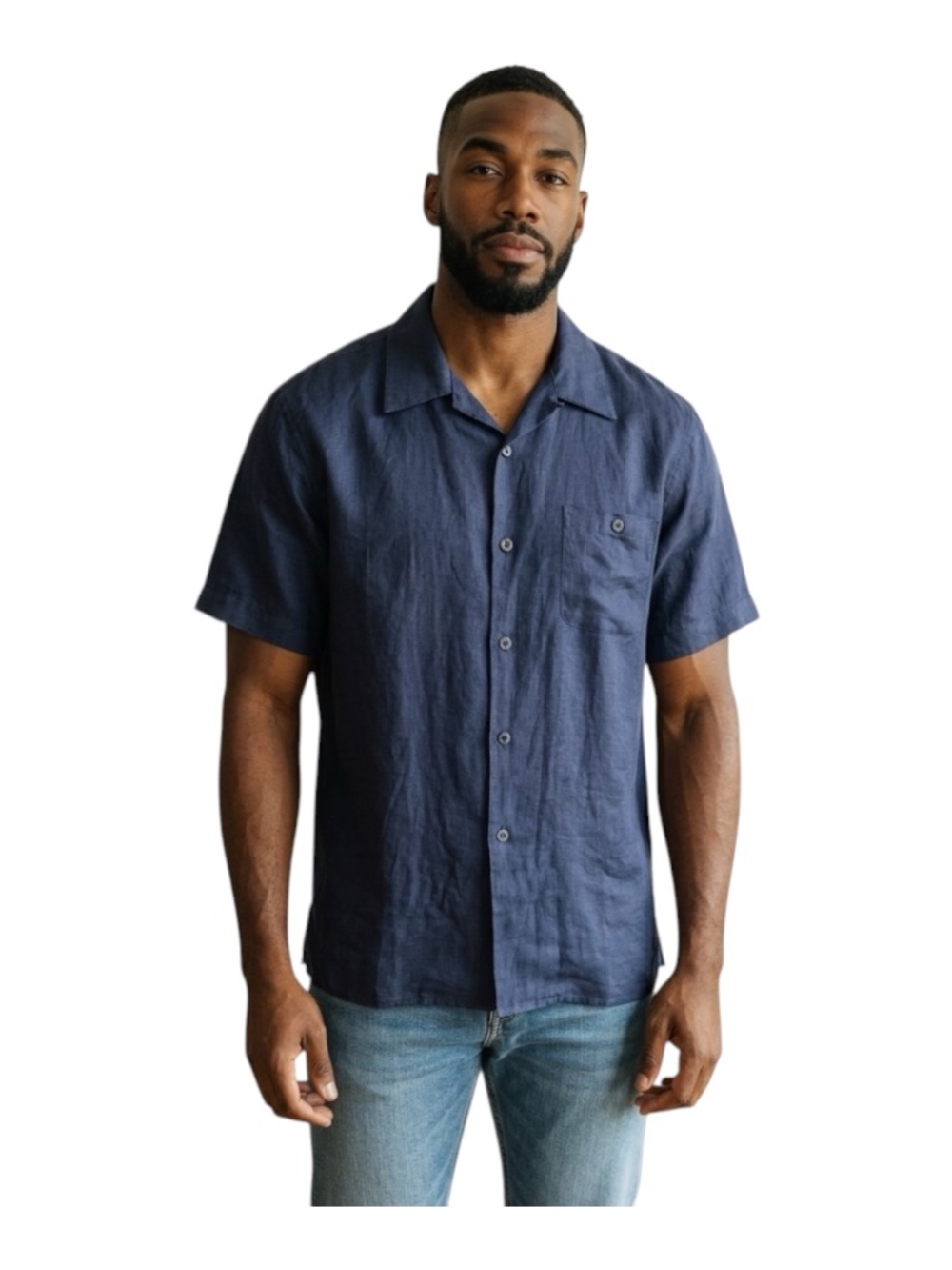Luccessa Uomo by Phita Men's Natural Linen Button Short Sleeve Shirt Large